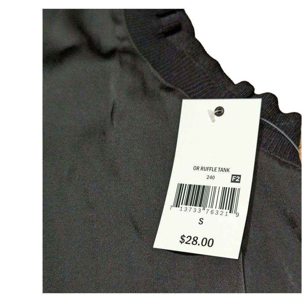 Ophelia Roe Tunic Top, Small, Black Satin Ruffle Sleeveless Summer Office Blouse - Picture 8 of 11